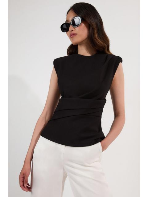 KAREN MILLEN Ponte Ruched Waist Detail Round Neck Top