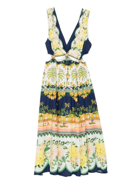 FARM RIO midi floral cut-out dress