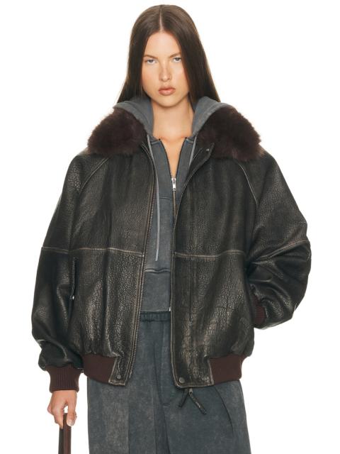 HELSA The Oversized Leather Bomber With Faux Fur Collar