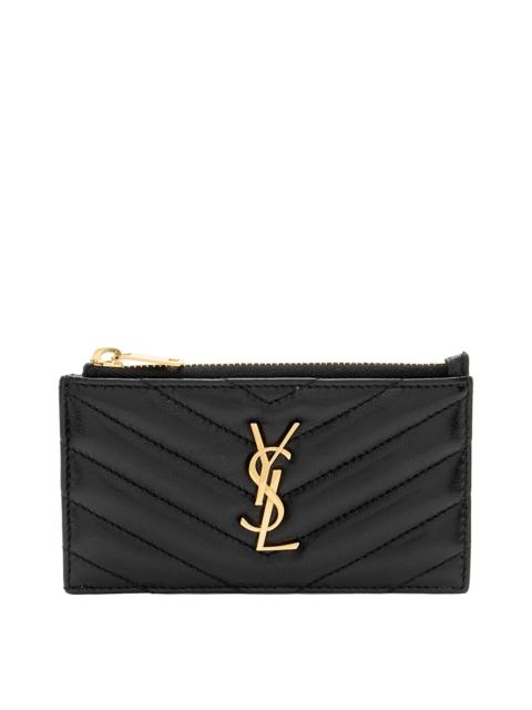 SAINT LAURENT Saint Laurent Black Lambskin Fragments Zipper Card Case (Authentic Pre-Loved)