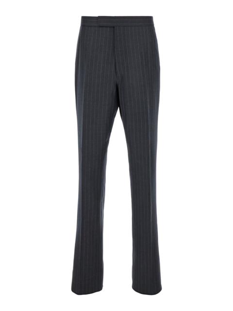 Thom Browne Men Grey Pinstripe Pants With Concealed Closure In Wool Man