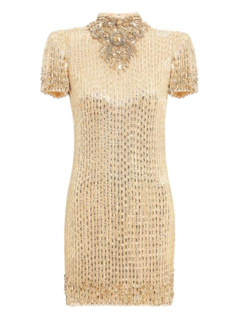 JENNY PACKHAM Jenny Packham Kitty Crystal-Embellished Turtleneck Mini Dress in Illusion at Nordstrom