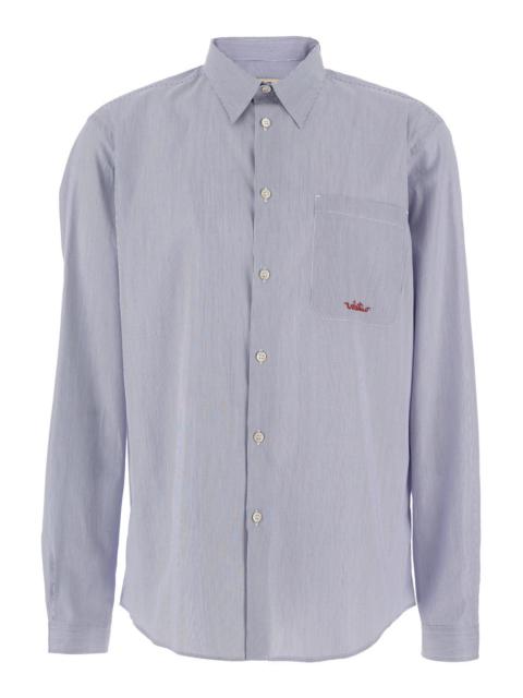 Valentino Valentino Men Light Blue Shirt With Classic Collar And All-Over Striped Motif In Cotton Man