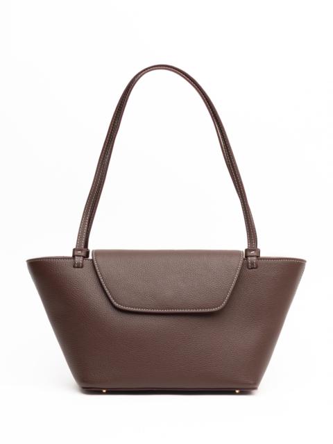 Elleme Courrier Tote Pebbled Leather Dark Brown/White Stitching