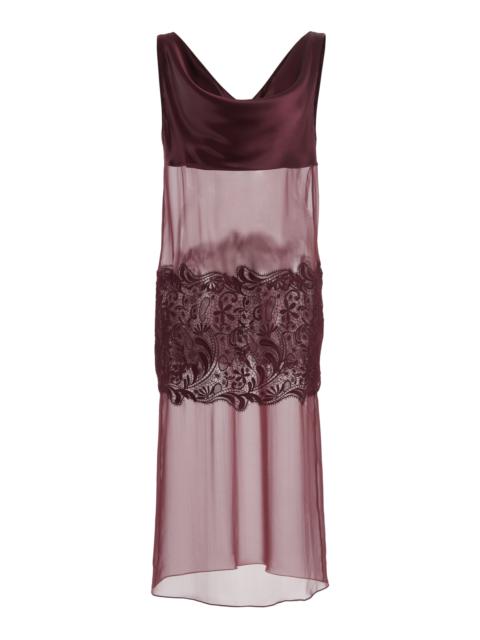 FERRAGAMO Cowl-Neck Silk-Chiffon Midi Dress burgundy