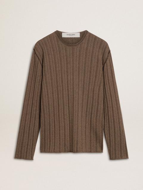 Golden Goose Men's travertine-colored sweater with 'Golden' patch lettering on the back