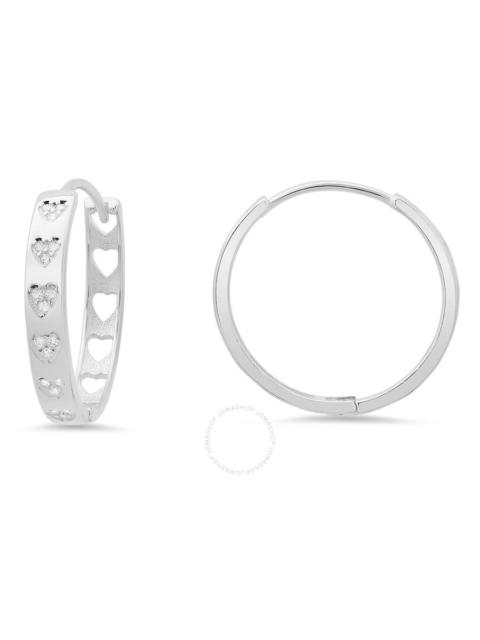 Kylie Harper - Kylie Harper Sterling Silver 25mm Bezel Inlay CZ Heart Hoop Earrings