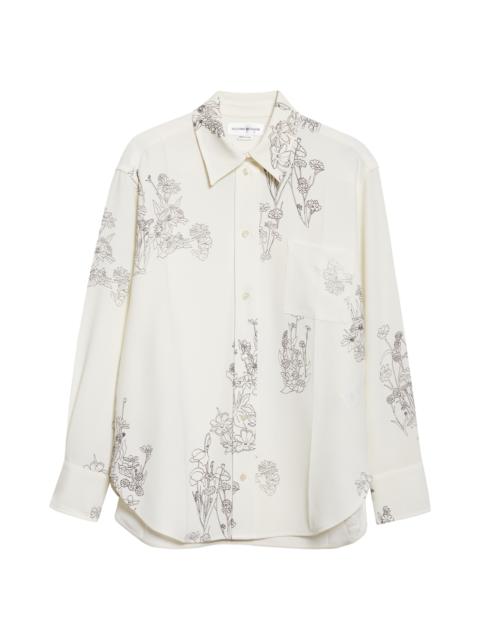 Victoria Beckham Victoria Beckham Floral Print Sable Cady Button-Up Shirt in Off White Black at Nordstrom