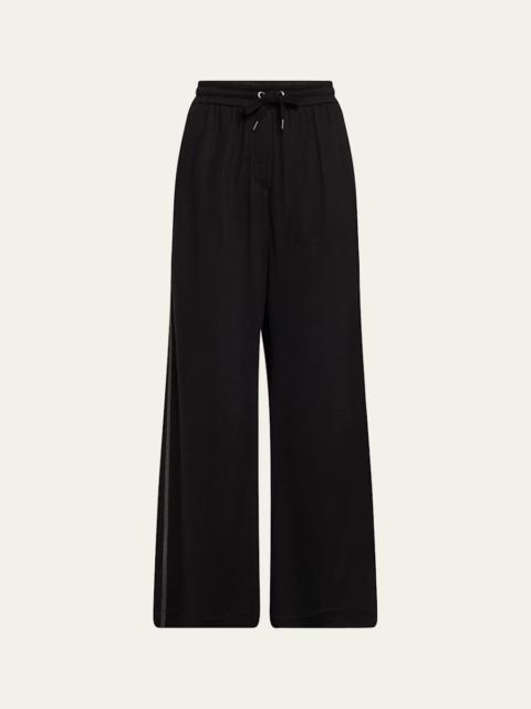 Brunello Cucinelli Monili Side-Stripe Cotton Silk Wide-Leg Pants