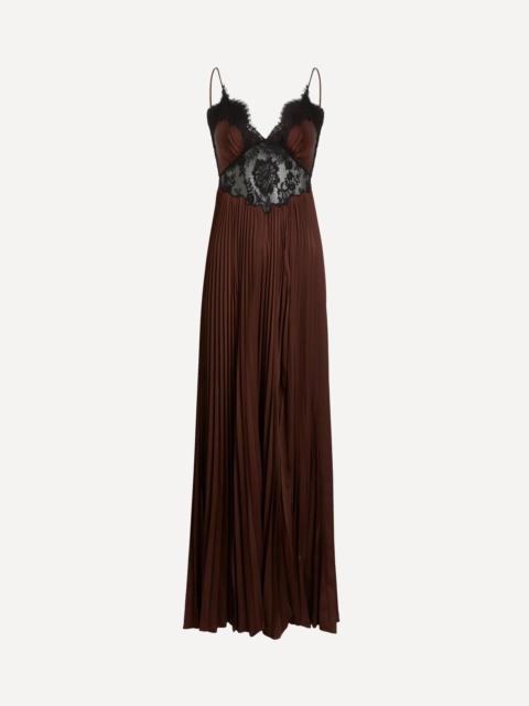 self-portrait Brown Satin Lace Insert Maxi Dress