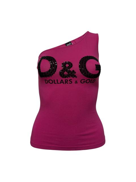 D&G - D&G Fall Winter 2001 "D&G DOLLARS & GOLD" Rhinestone Logo One Shoulder Top