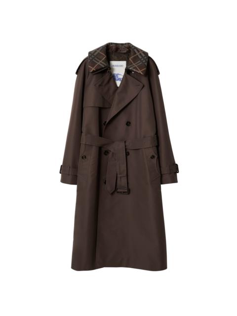 Burberry burberry Long Check Collar Silk Cotton Trench Coat in Shade Brown at Nordstrom