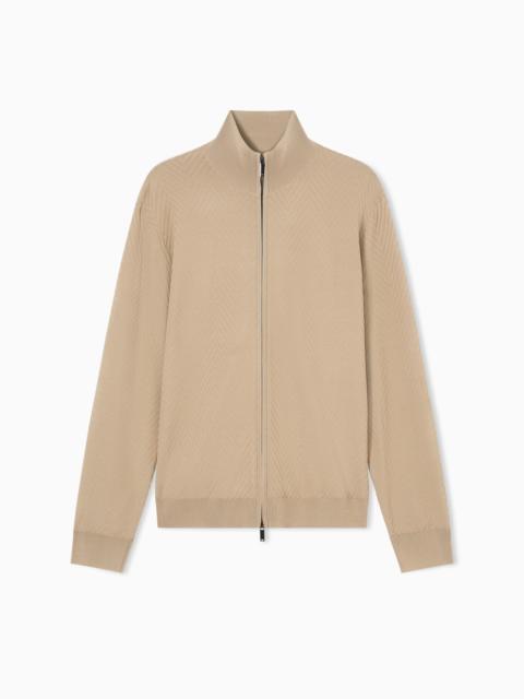 EMPORIO ARMANI ICON ASV VISCOSE BLEND CHEVRON FULL-ZIP CARDIGAN