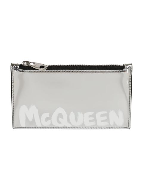 Alexander McQueen Silver Card-holder With Mcqueen Graffiti Logo In Laminated Leather Man