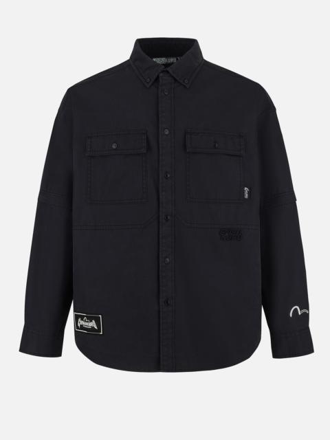 EVISU Logo and Seagull Embroidery with Detachable Sleeves Loose Fit Shirt Jacket