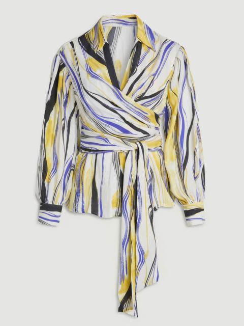 KAREN MILLEN Plus Size Brush Stroke Print Twill Woven Wrap Shirt