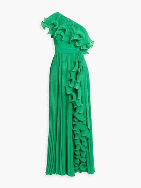 Other Designers One-shoulder ruffled plissé-georgette gown