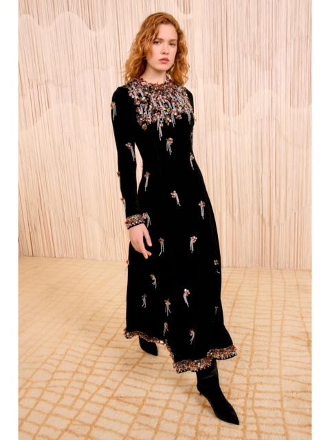 ULLA JOHNSON Loulou Swarovski Velvet Embroidery Dress