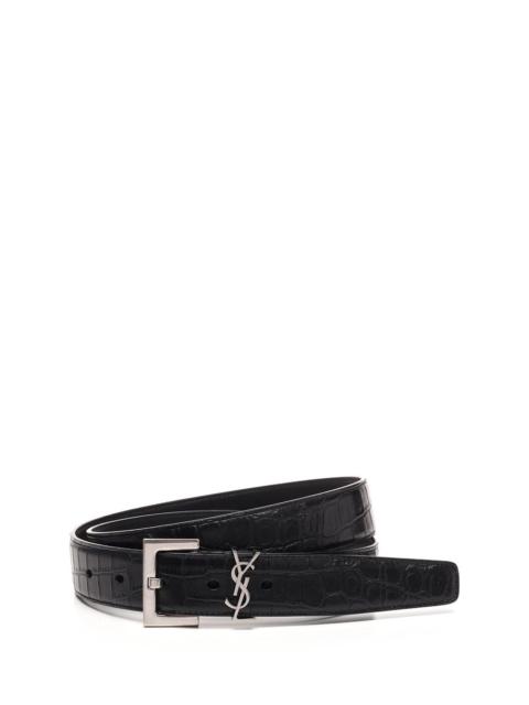 SAINT LAURENT Saint Laurent Men Embossed "Cassandre" Leather Belt