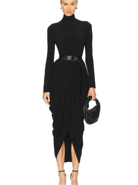 NORMA KAMALI Long Sleeve Turtleneck Waterfall Dress