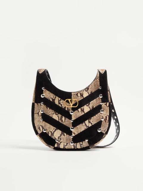 Valentino VALENTINO GARAVANI HOBOHO SMALL HOBO BAG IN PYTHON AND CHEVRON-PATTERNED SUEDE WITH STUDS
