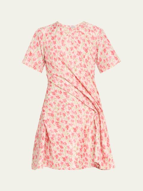 Loewe Floral-Print Short-Sleeve Twisted Mini Dress