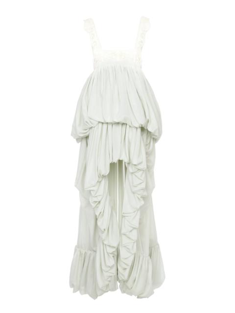 Chloé HIGH-LOW RUFFLED DRESS IN SILK HABOTAI & LACE