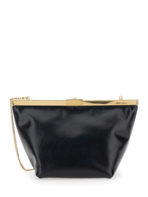 JIMMY CHOO Jimmy Choo Women 'Ganache' Black Clutch With Chain-Link Shoulder Strap And Clasp Closure In Leather 