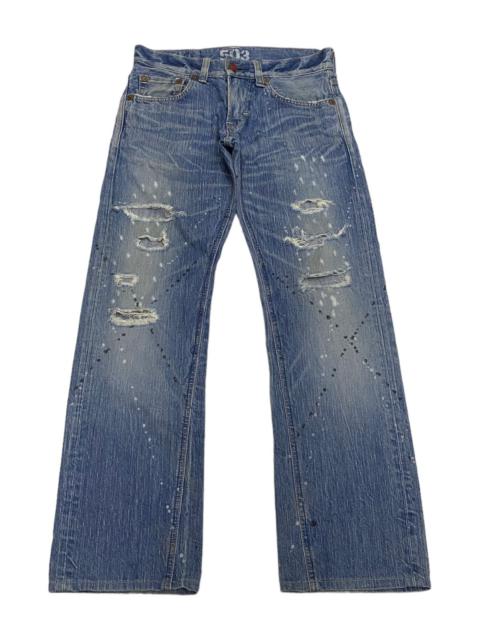 Hysteric Glamour 💥FLARE💥EDWIN 503 FLARE DISTRESSED SPLATTER BLUE TRIP DENIM