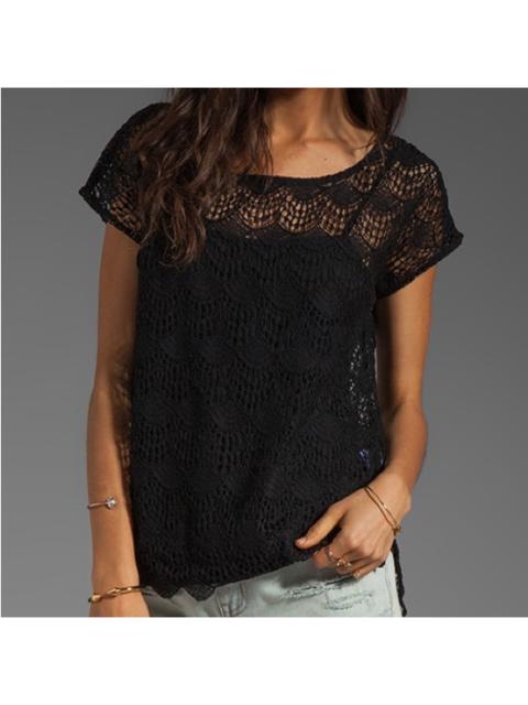 Other Designers Ella Moss Black Jasmine Lace Top Eyelet Crochet Top + Cami Set