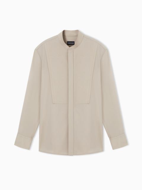 EMPORIO ARMANI GURU-COLLAR SHIRT IN SOFT-FINISH VIRGIN-WOOL CANVAS