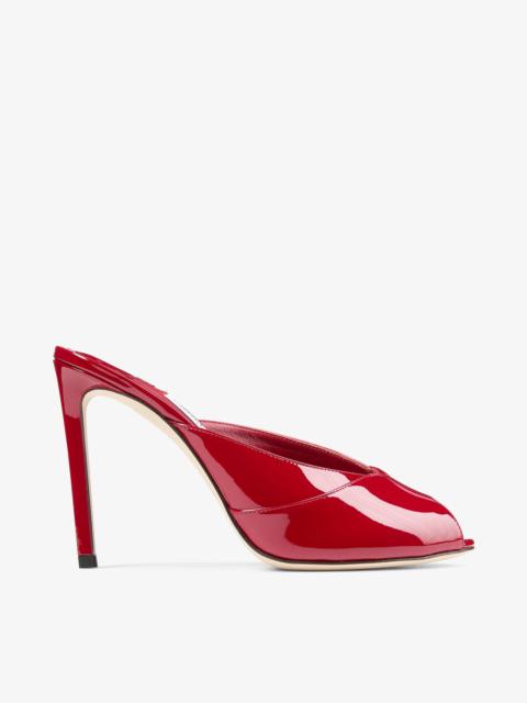 JIMMY CHOO Brigitte Mule 100
Ruby Red Patent Leather Mules