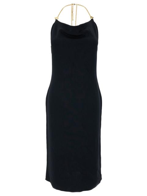Bottega Veneta Bottega Veneta Women Midi Black Dress With Chain Strap In Double Viscose Woman
