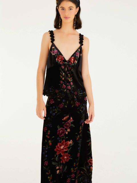 FARM RIO Black Belle Garden Scallop Hem Midi Skirt