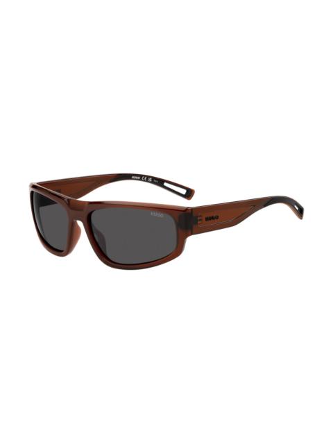 HUGO BROWN-ACETATE SUNGLASSES WITH CUT-OUT DETAILS
