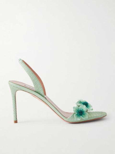 AQUAZZURA Passionflower 85 Embellished Raffia Slingback Sandals