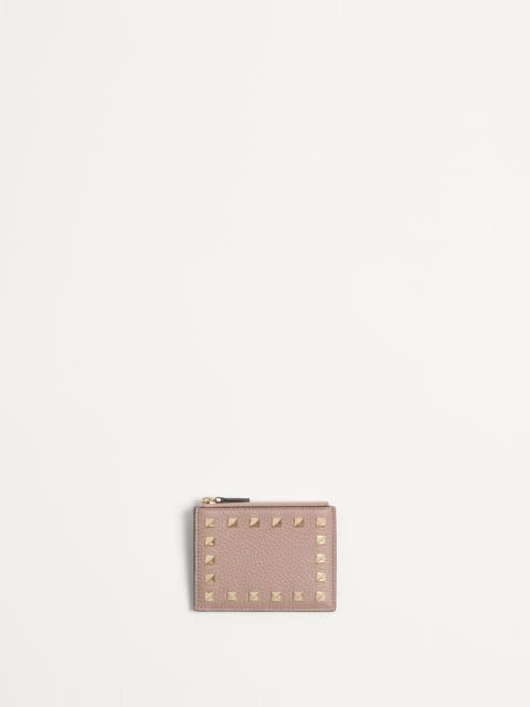 Valentino ROCKSTUD GRAINY CALFSKIN CARDHOLDER WITH ZIPPER