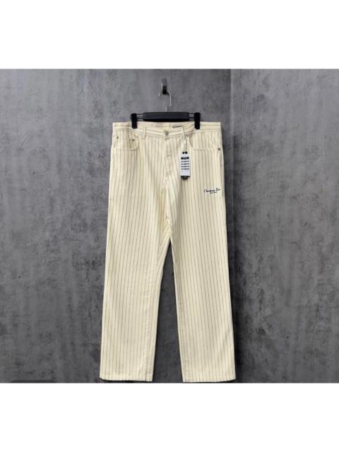 Dior Dior striped embroidered logo leather patch jeans / size 34