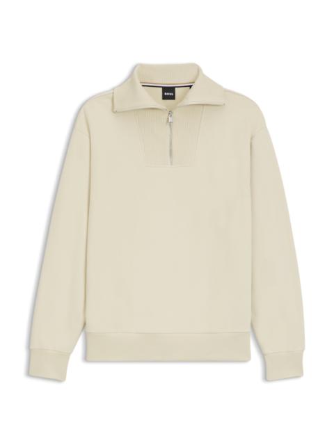BOSS PEACHED-COTTON SWEATSHIRT WITH RIBBED ZIP NECK