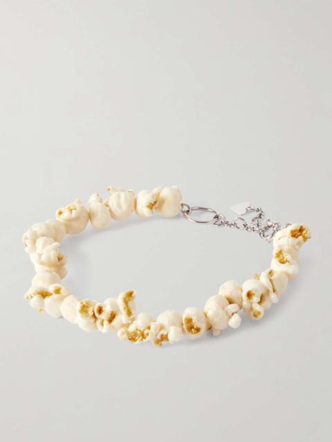 Popcorn silver-tone resin necklace