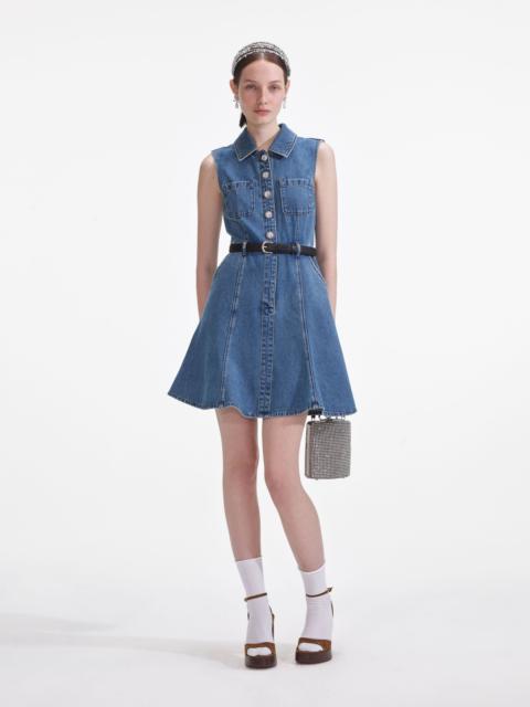 self-portrait Denim Sleeveless Pearl Mini Dress