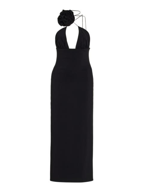 MAGDA BUTRYM Floral-Appliquéd Woven Midi Dress black