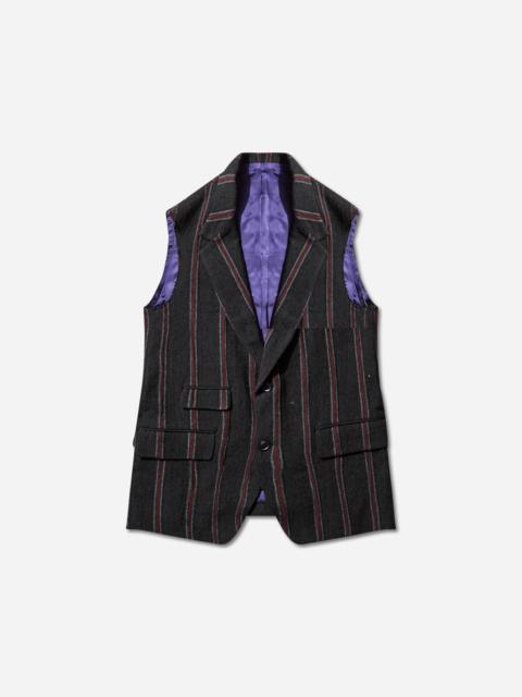 NEEDLES Men's Striped Tweed Sleeveless Jacket Charcoal / Red
