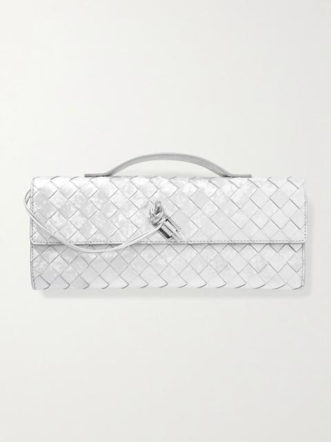 Bottega Veneta Long Andiamo intrecciato metallic leather clutch Silver