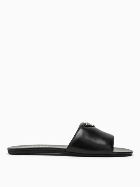 Prada Leather Logo Flat Slide Sandals