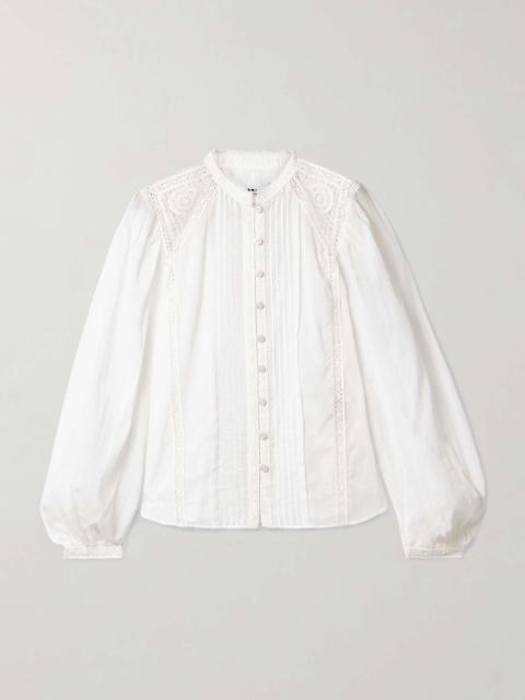 Greicy guipure lace-trimmed pintucked cotton-voile shirt White