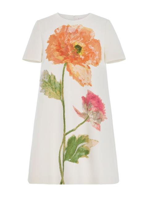 CAROLINA HERRERA Printed Stretch-Crepe Dress white