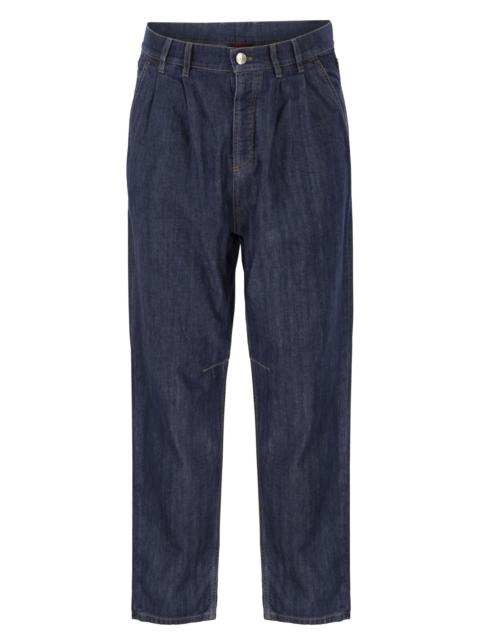 Brunello Cucinelli Brunello Cucinelli Men Iconic Fit Five-Pocket Trousers In Lightweight Denim With Double Pleats