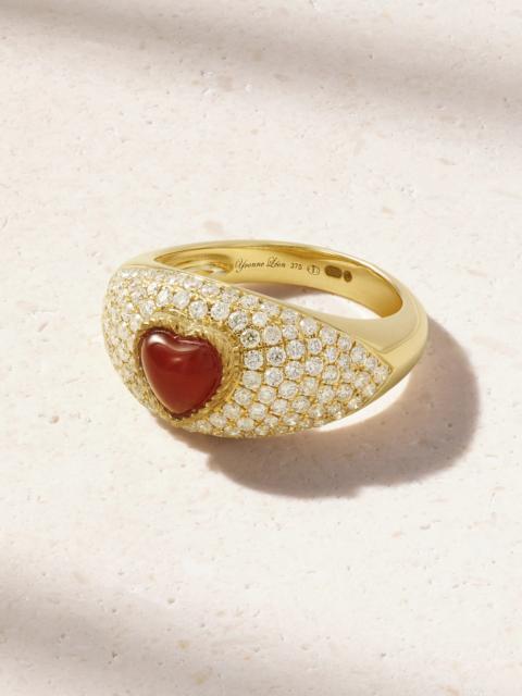 Yvonne Léon Mini Bague Dôme Coeur 9-karat Gold, Agate And Diamond Ring