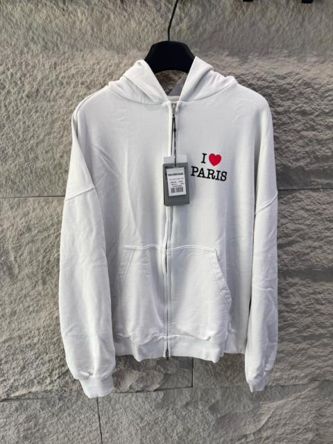 BALENCIAGA Balenciaga I Love Paris zip hooded sweater white